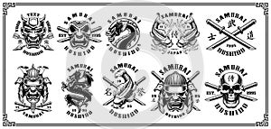 Set of samurai emblems on white background photo