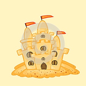 Set of sand castles of different shapes. Summer cartoon collection in vector.