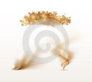 Set of sand storms and tornado isolated vector objects. Collection of desert nature cataclysm on white background