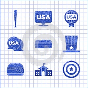 Set Sandwich, United States Capitol Congress, American star shield, Patriotic top hat, Burger, USA Independence day