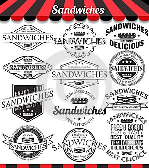 Set of sandwiches labels, badges and logos.