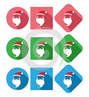 Set of Santa Claus icons. flat design. long shadow