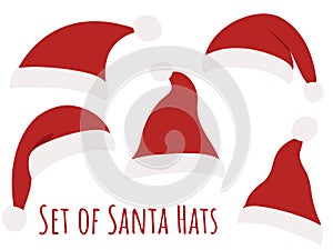 Set of Santa Claus red hat isolated on white background