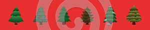 Set of sapin tree cartoon icon design template with various models. vector illustration isolated on red background