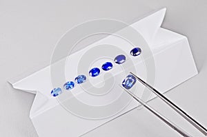 Set of sapphires with different shades of blue