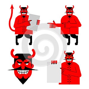 Set satana and devil. Daemon in different poses. Scary red demon