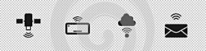 Set Satellite, Computer keyboard, Network cloud connection and Mail and e-mail icon. Vector