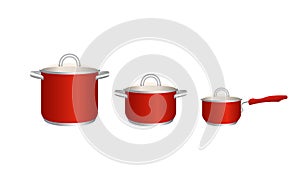 Set of saucepans isolated on white background.