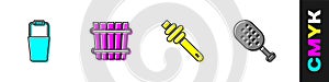 Set Sauna bucket, Honey dipper stick and brush icon. Vector