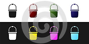 Set Sauna bucket icon isolated on black and white background. Vector