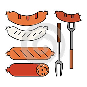 Set of sausages and sausages. A traditional dish of many countries. The symbol of Bavaria and Oktoberfest. Bavarian white sausages