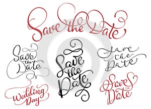 Set of Save the date text on white background. Hand drawn Calligraphy lettering Vector illustration EPS10