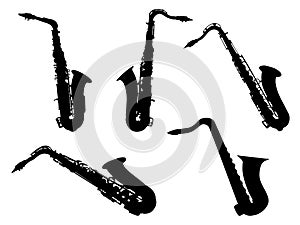 Set of saxophone silhouette vector art