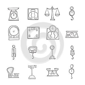 Set of scale icons Drawing illustration Hand drawn doodle Sketch line vector eps10