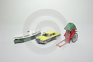 a set of scale model of old transport