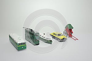 a set of scale model of old transport
