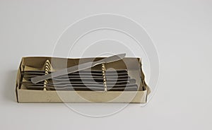 Set of scalpels in a box on a light background