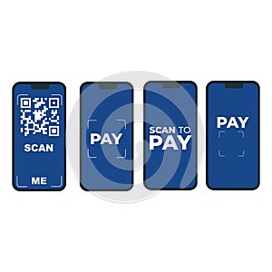 set scan QR code to smartphone.Vector illustration of scanning QR code with mobile phone.