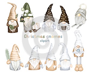 Set of scandinavian forest gnomes, Christmas winter gnomes clipart