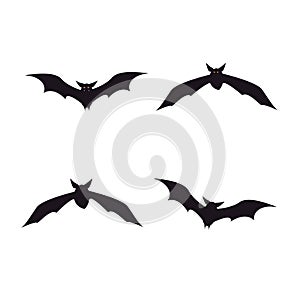 Set of scary bat, Halloween decorations isolated on white background stock vector illustration