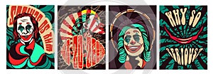 Set of scary clown posters