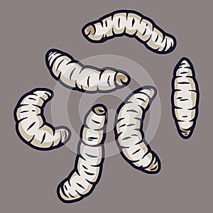 Set of scary maggots worms for halloween design