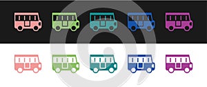 Set School Bus icon isolated on black and white background. Public transportation symbol. Vector