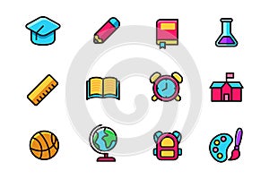 Set of school and education icons in colorful design