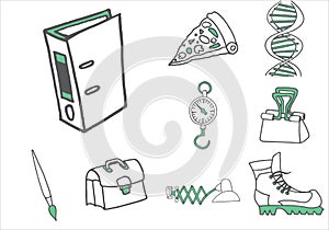 Set of school equipment doodle icons