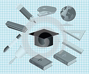 Set of school equipment doodle icons