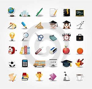 Set of school icons, back to school button