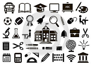 Set of school icons on white background. Vector illustration. photo