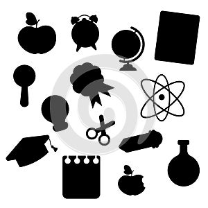 Set of school items silhouette, back to school. Vector illustration