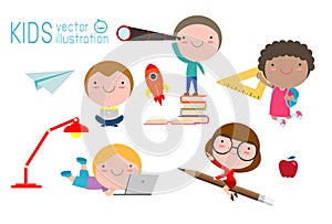 Set of school kids in education concept, back to school template with children, child go to school, back to school, Vector
