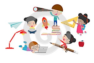 Set of school kids in education concept, back to school Vector Illustration.