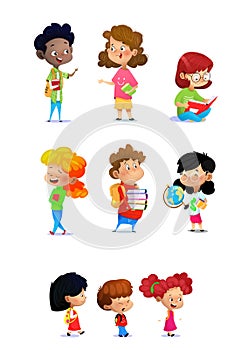 Set of school kids in education concept on white background