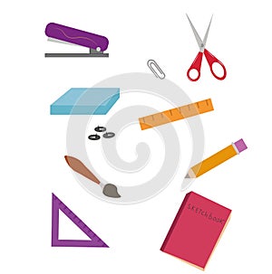 A set of school and office stationery. Set of vector images