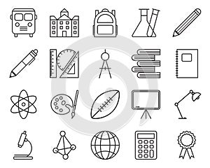 Set of school related line icons.