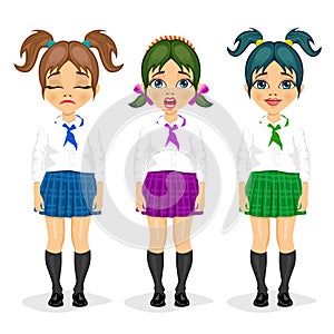 Set of schoolgirl expressions with different hairstyles