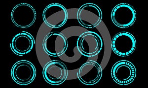 Set of sci fi blue circle user interface elements technology futuristic design modern creative on black background vector