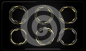 Set of sci fi yellow grey circle user interface elements technology futuristic design modern creative on black background vector
