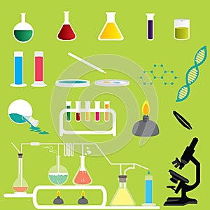 Set of Science Chemicals Research and Experiment Laboratory Vectors and Icons