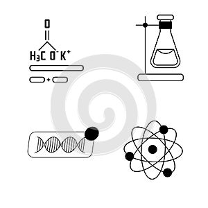 Set of science chemistry lab outline icon flat design
