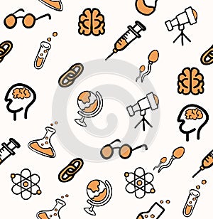 Set of Science doddle seamless pattern