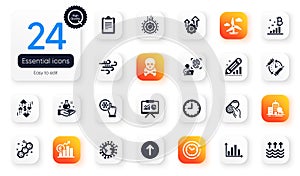 Set of Science flat icons. Seo gear, Computer fingerprint and Evaporation elements for web application. Vector