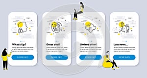 Set of Science icons, such as Cloud download, Unlock system, Teamwork. Vector