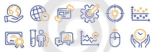 Set of Science icons, such as Graph chart, Idea, Seo analysis. Vector