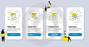 Set of Science icons, such as Recovery phone, Tutorials, Interview. Vector