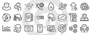 Set of Science icons, such as Windmill turbine, Swipe up, Face search. Vector