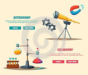 Set of science logo. Cartoon vector illustration. Education theme